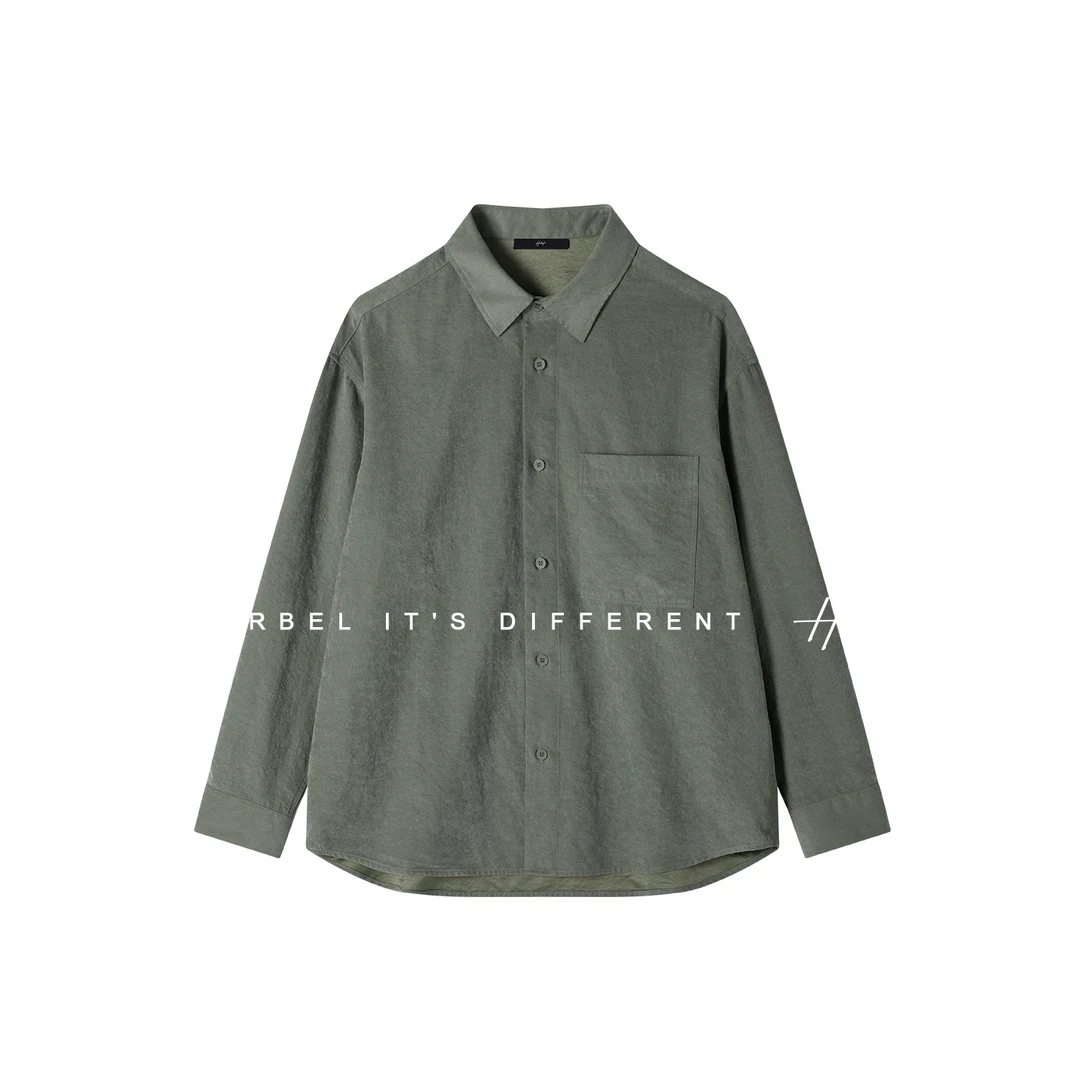 HERBEL/黑白纯色长袖翻驳领渐变口袋衬衫男装秋季百搭休闲衬衣