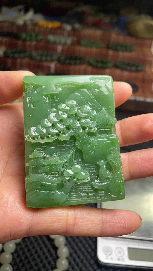 天然玉石和田玉碧玉手工雕刻山水意境牌挂件吊坠