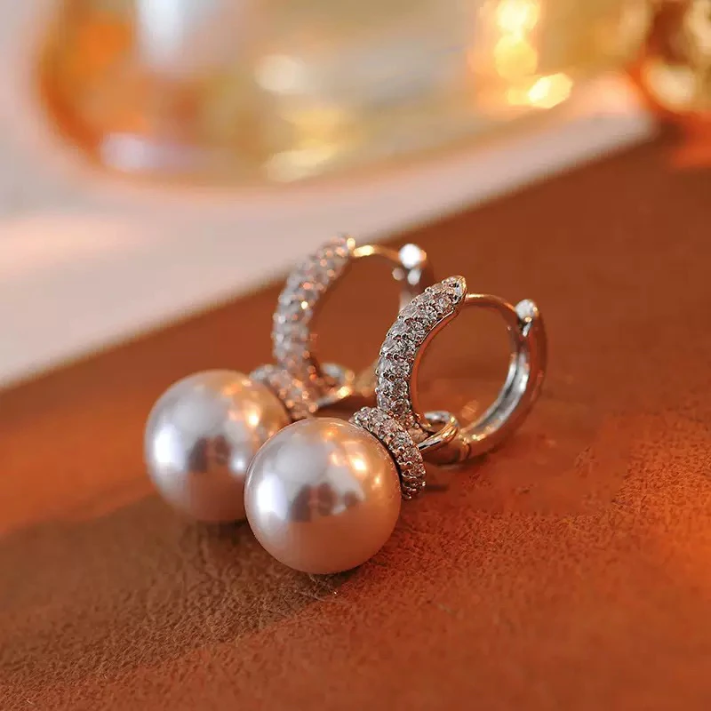 铜合金耳饰 5004 曼塔玫瑰紫色仿珍珠耳扣原创设计