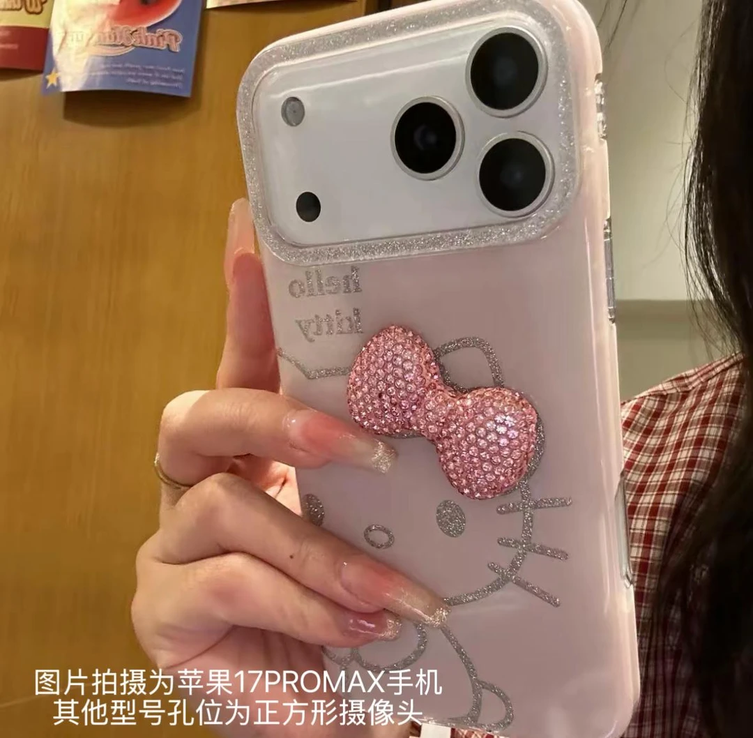 闪粉线条半脸kitty猫适用iPhone17promax手机壳可爱16少女心15/14