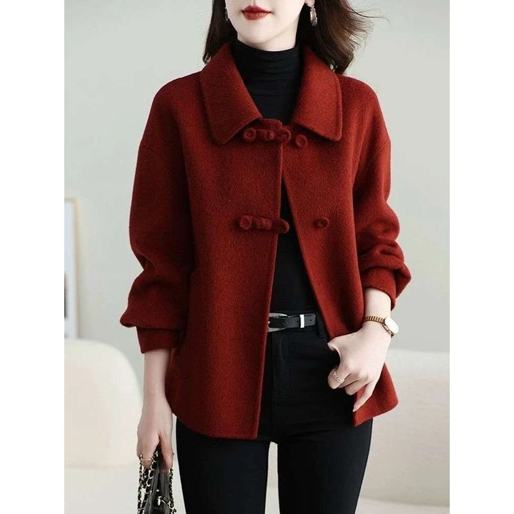 冬季双面羊绒大衣女新款短款高端妈妈时尚宽松小个子羊毛呢子外套