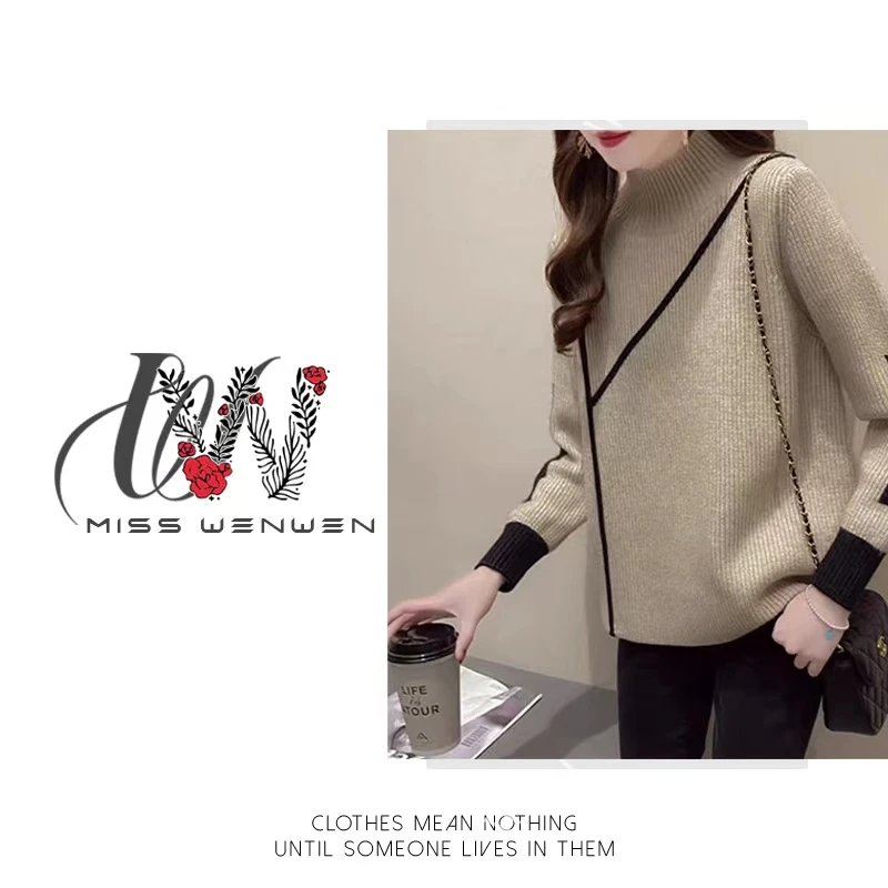 5045复古慵懒风加厚圆领毛衣女秋冬新款慵懒风宽松显瘦针织衫