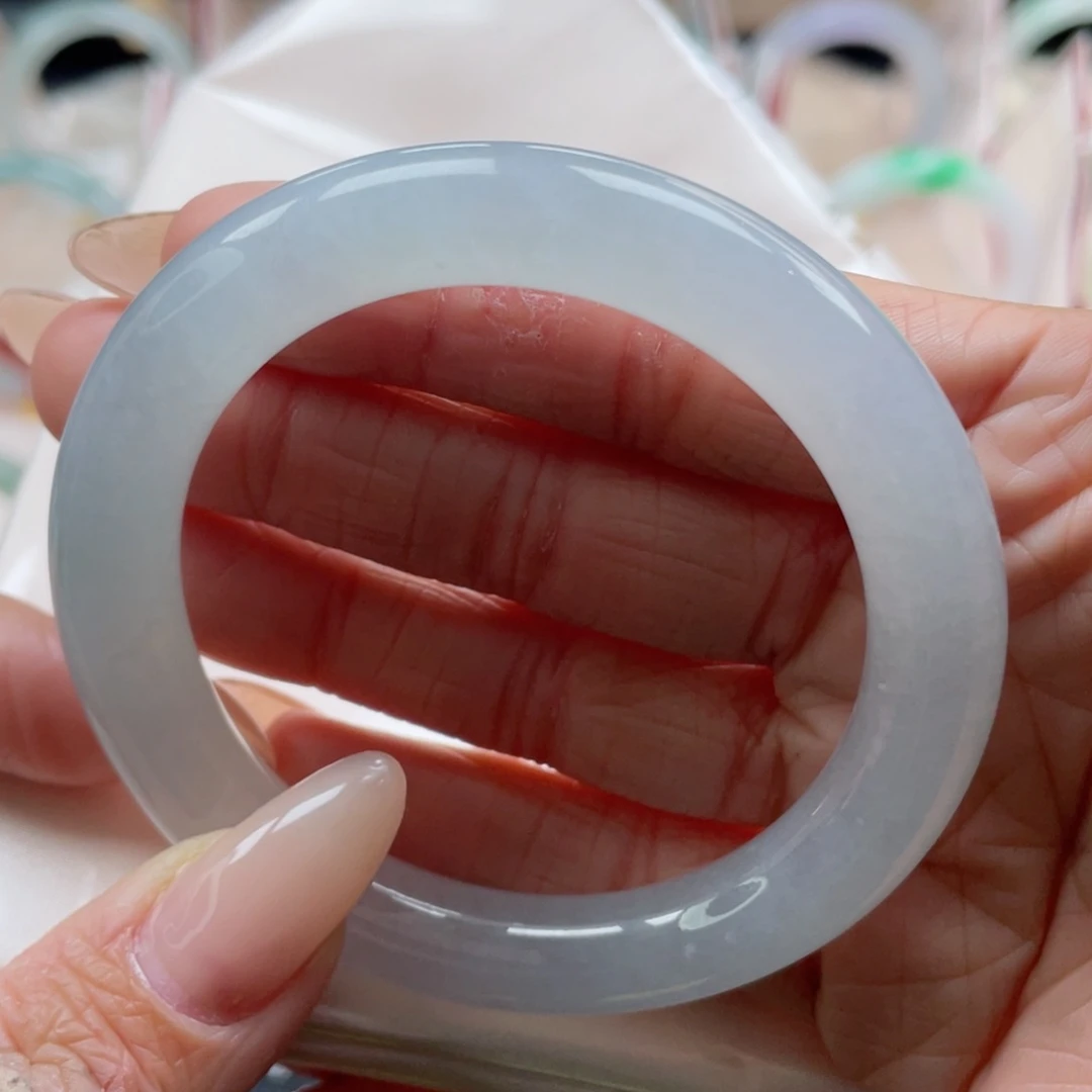 未镶嵌手镯翡翠53.7圈 白月光 干净纯净 22号