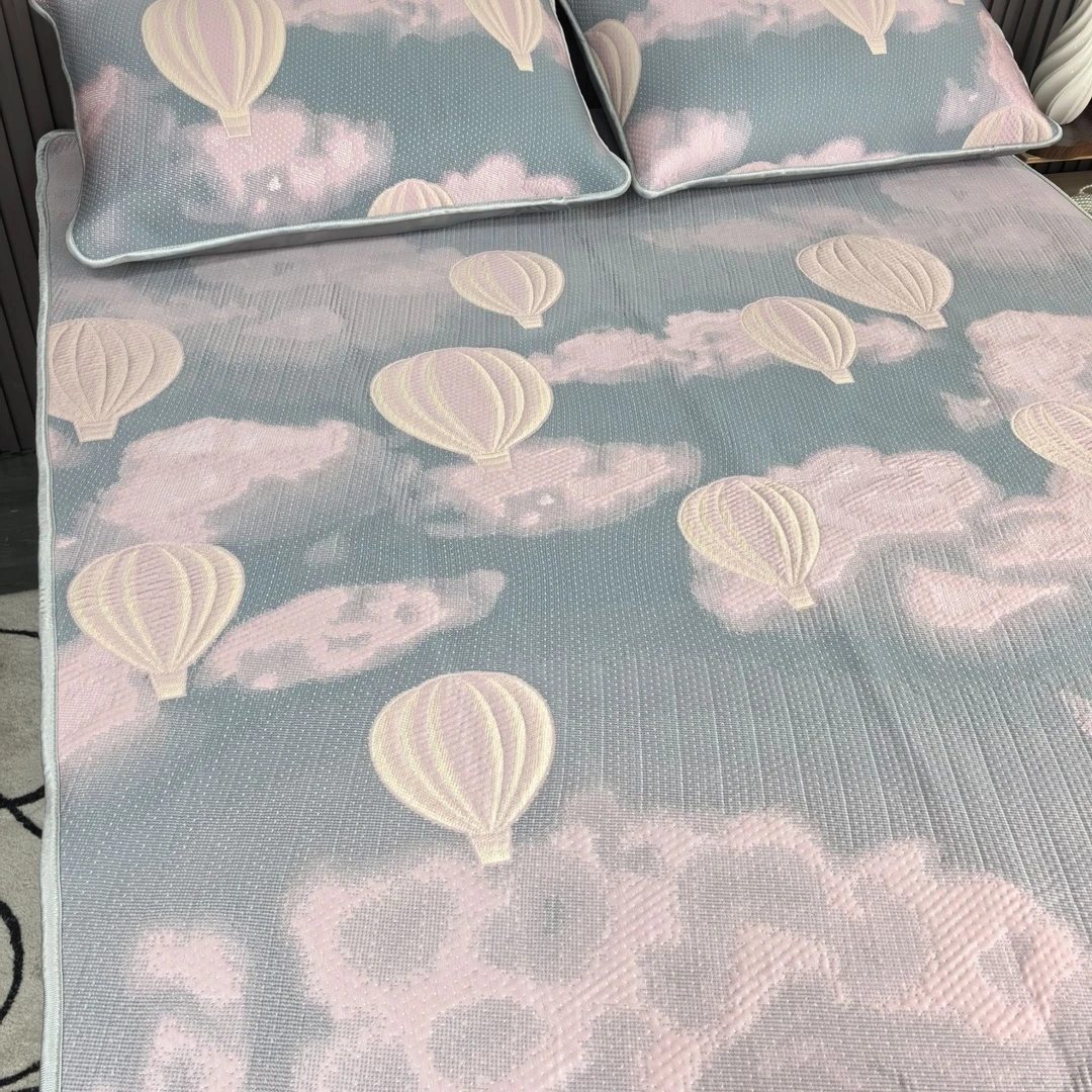 A类高档乙纶PE高分子冰丝凉感透气亲肤防滑凉爽床裙三件套软凉席