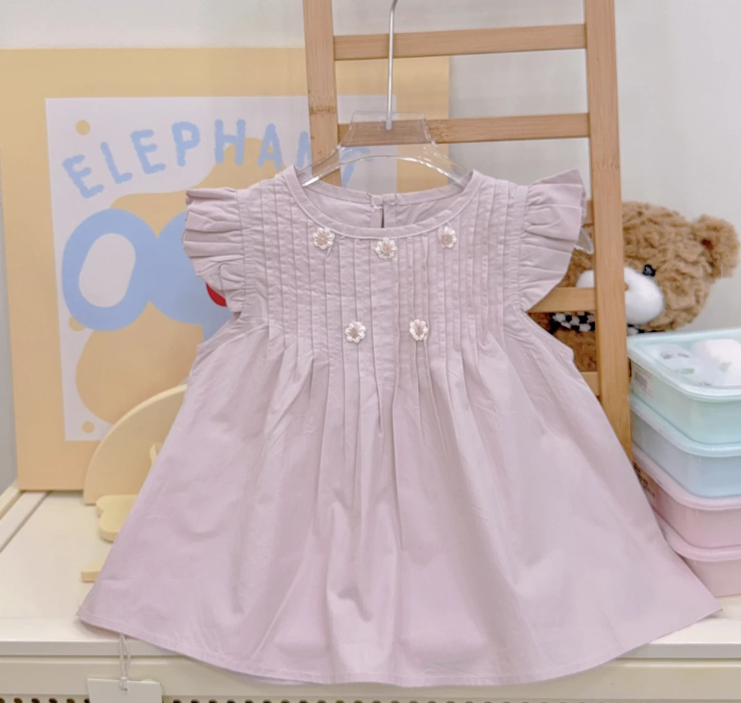 【XTL】2025新夏韩版粉色立体小飞袖小花朵刺绣娃娃衫8806