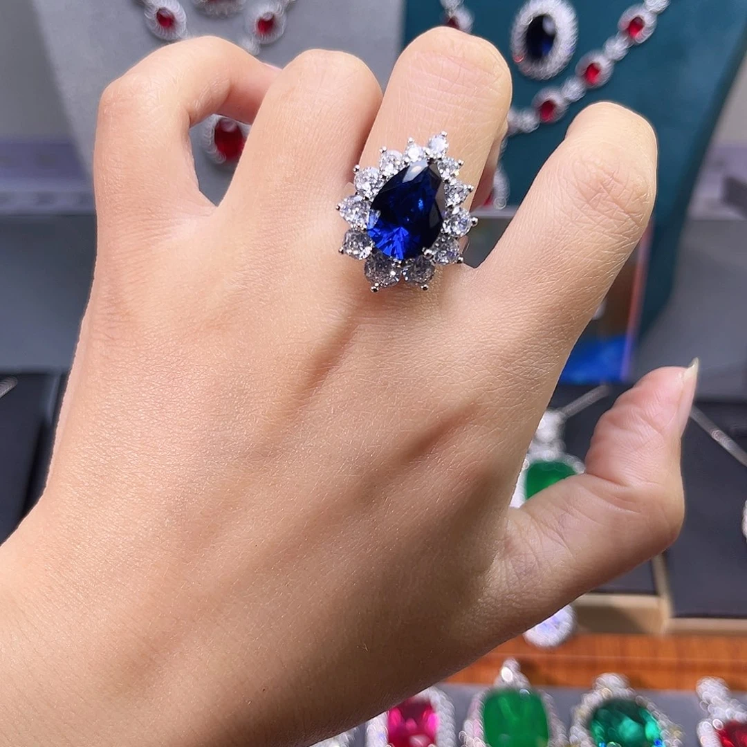 戒指蓝宝石银S925镀金镶嵌w 82