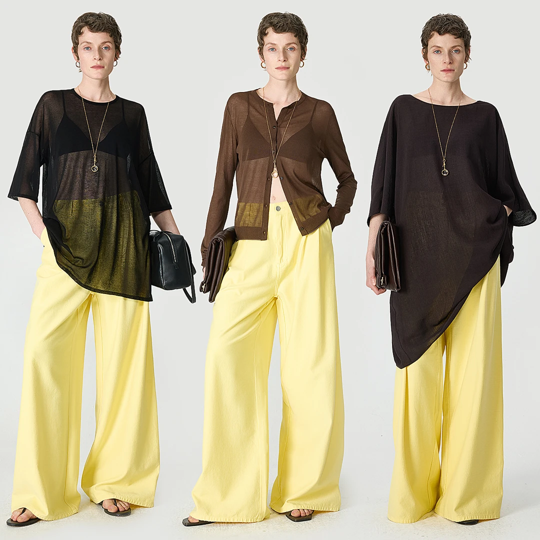 开间黑标/欧洲进口R0W原厂同款轻薄度假风后破洞阔腿多巴胺牛仔裤