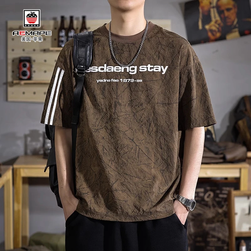 AEMAPE夏季新款凉感冰丝潮牌印花短袖t恤男美式宽松休闲半袖体恤