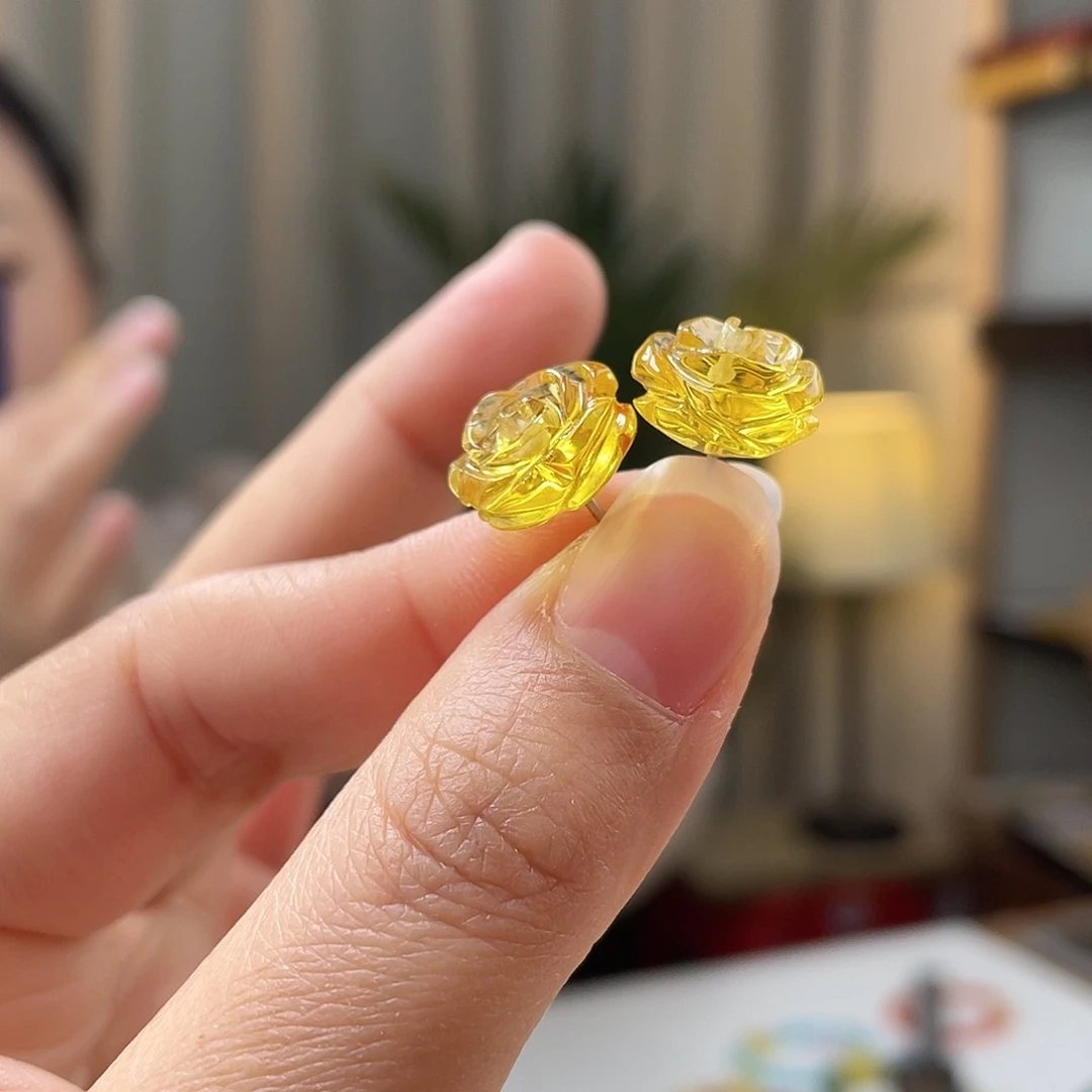 琥珀手链银S925镶嵌琥珀耳环