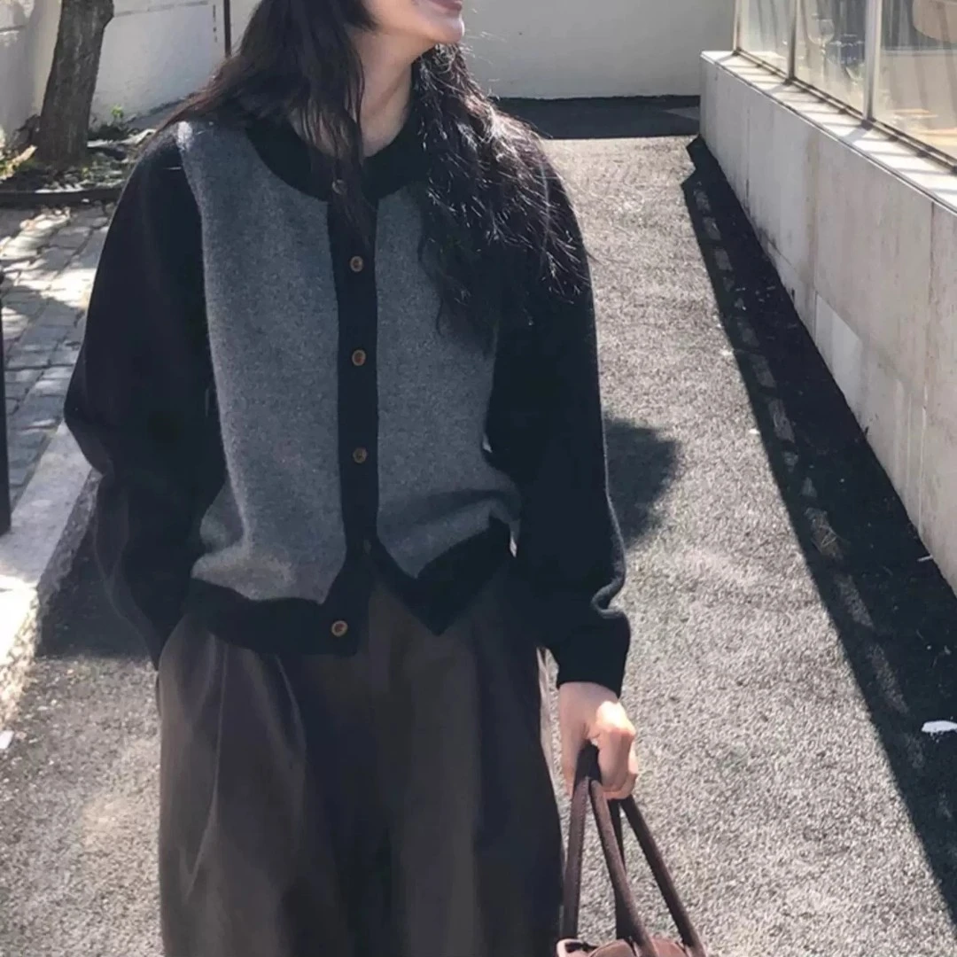 新款气质休闲韩版简约撞色开衫毛衣Z8811