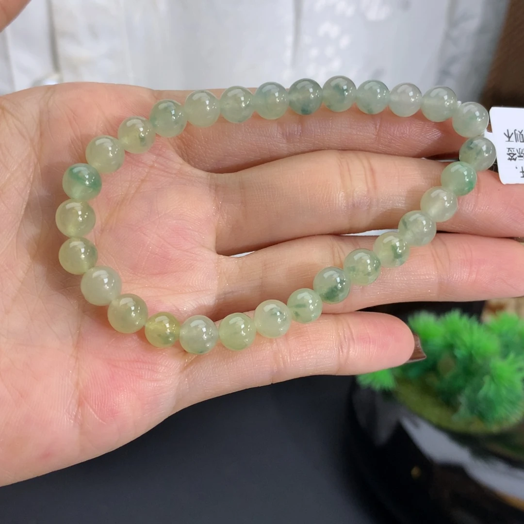 未镶嵌手串翡翠卡6.5冰胶黄飘绿花手串