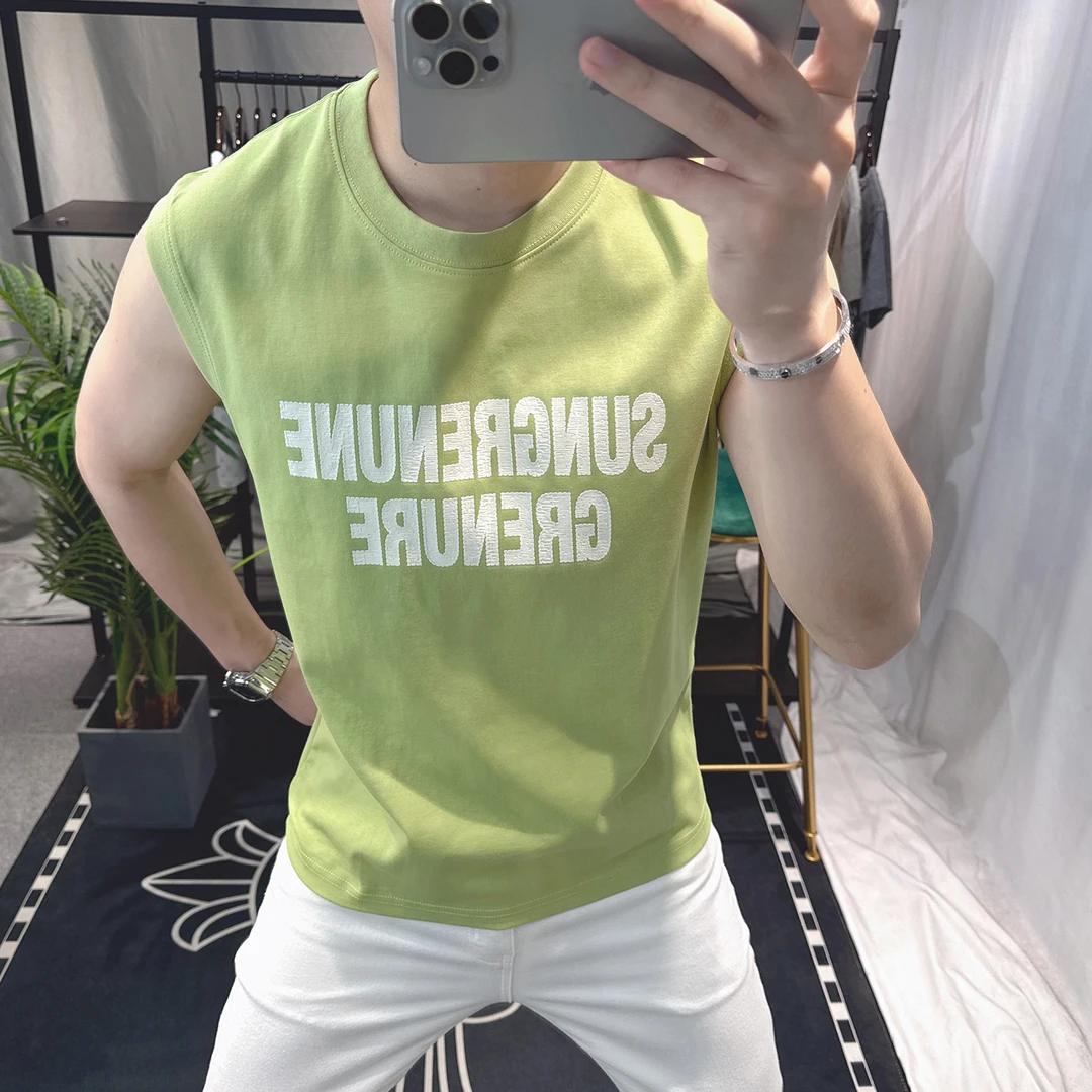 欧洲站2025新款背心男修身时尚百搭无袖坎肩潮牌痞帅夏季t恤上衣