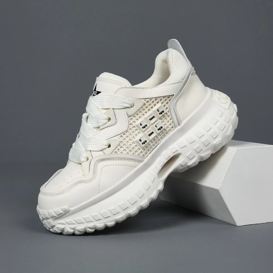 男鞋夏季透气网面薄款网鞋轮胎底坦克鞋青少年白色高级感老爹潮鞋