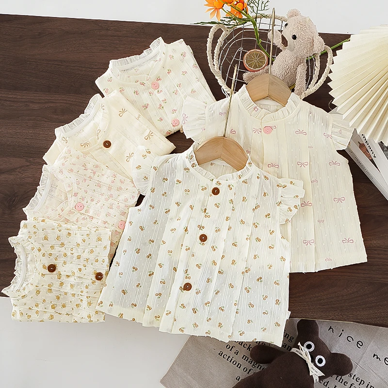 女童夏季纯棉衬衫儿童碎花上衣薄款宽松小童小女孩宝宝T恤