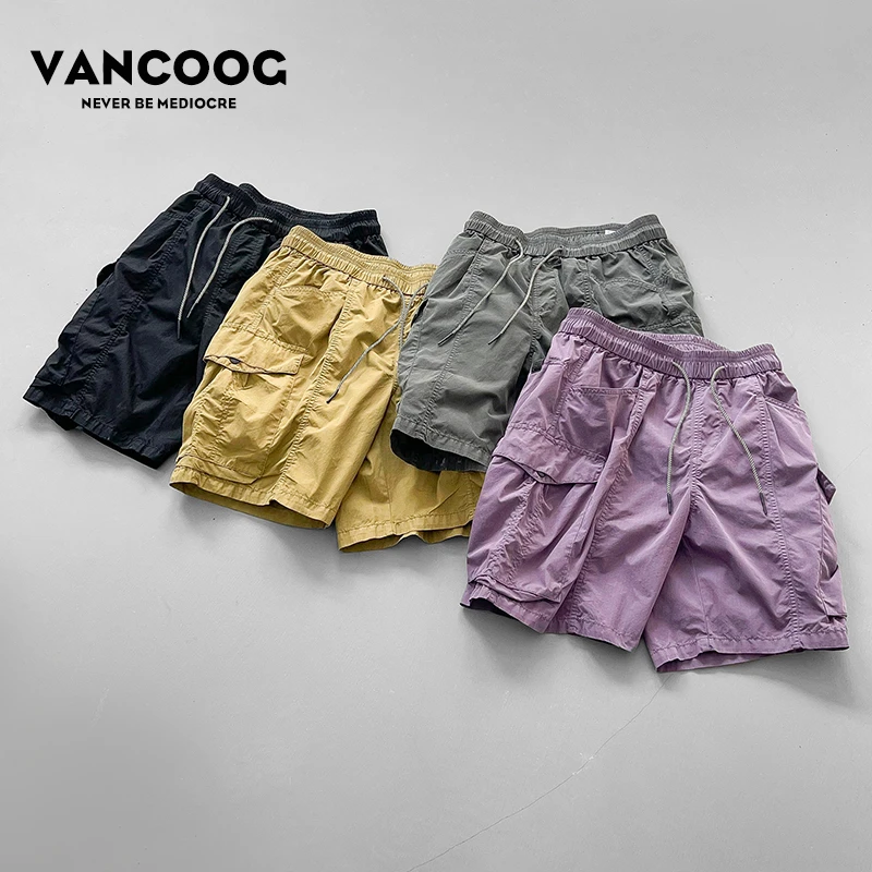 VANCOOG25SS夏季美式潮牌多口袋宽松中裤轻薄户外机能五分短裤男