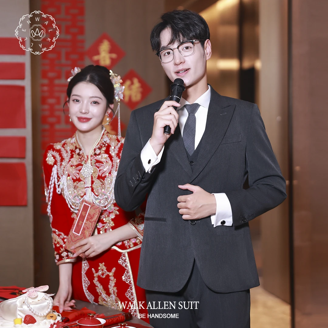 新郎订婚结婚西服套装男士商务休闲英伦西装套装韩版修身职业正装