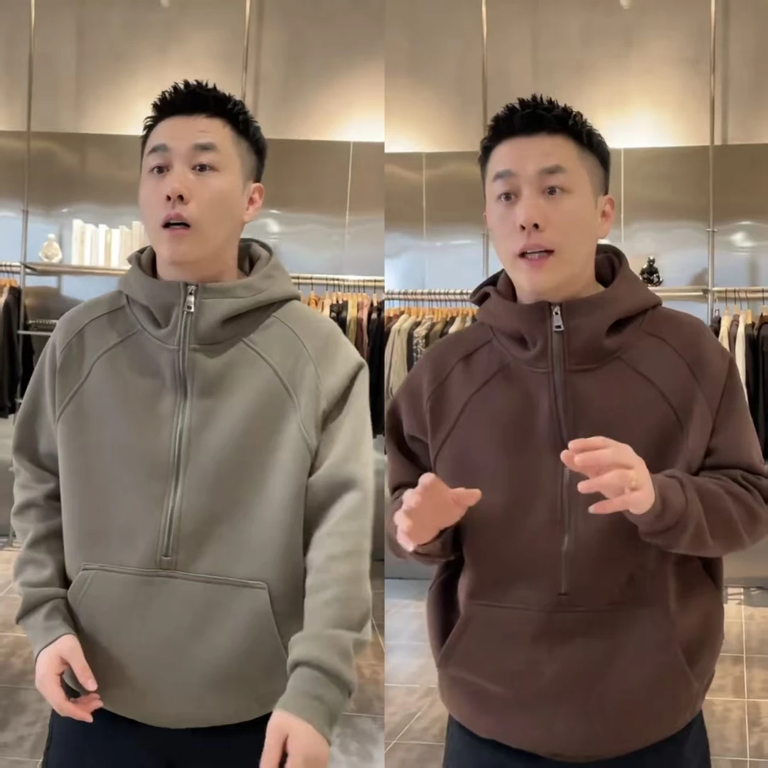 秋冬款男士重磅加厚双面摇粒绒袋鼠兜半拉链保暖舒适卫衣夹克外套