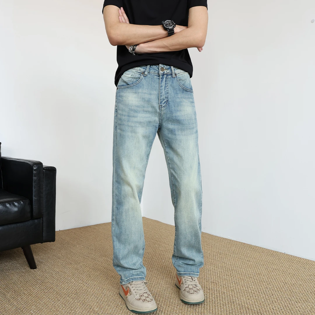 秋季浅蓝色水洗复古牛仔裤男士休闲百搭cleanfit美式窄版直筒长裤