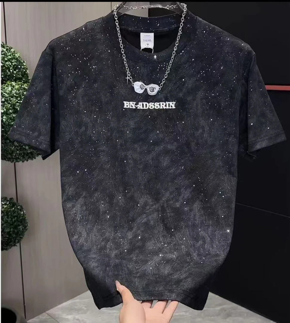 扎染夏季字母短袖圆领T恤潮流纯色百搭休闲半袖