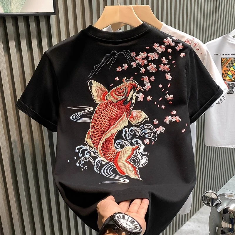 KOYENEMAL库约内姆时尚潮牌男T恤短袖鲤鱼刺绣爆款小众半袖体恤