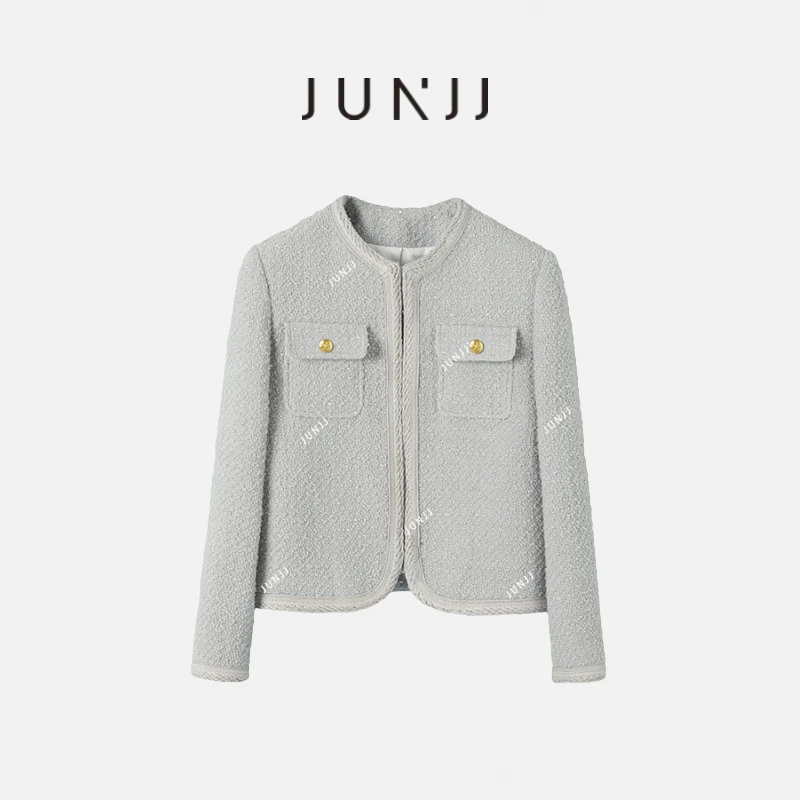 JUNJJ【蓝色多瑙河】2024年女士轻奢小香风时尚感百搭休闲圆领外套