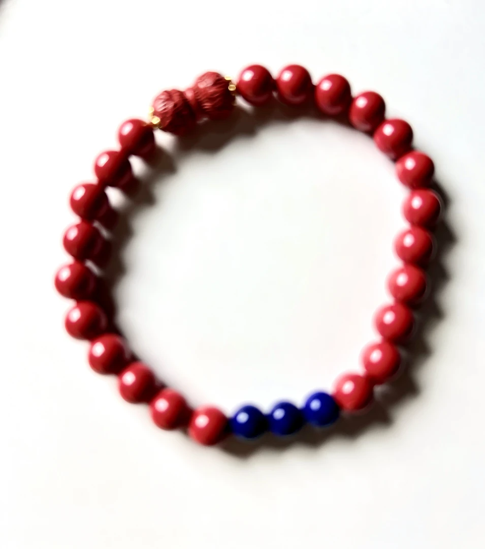 天然辰砂天然青金石保真朱砂设计款手串