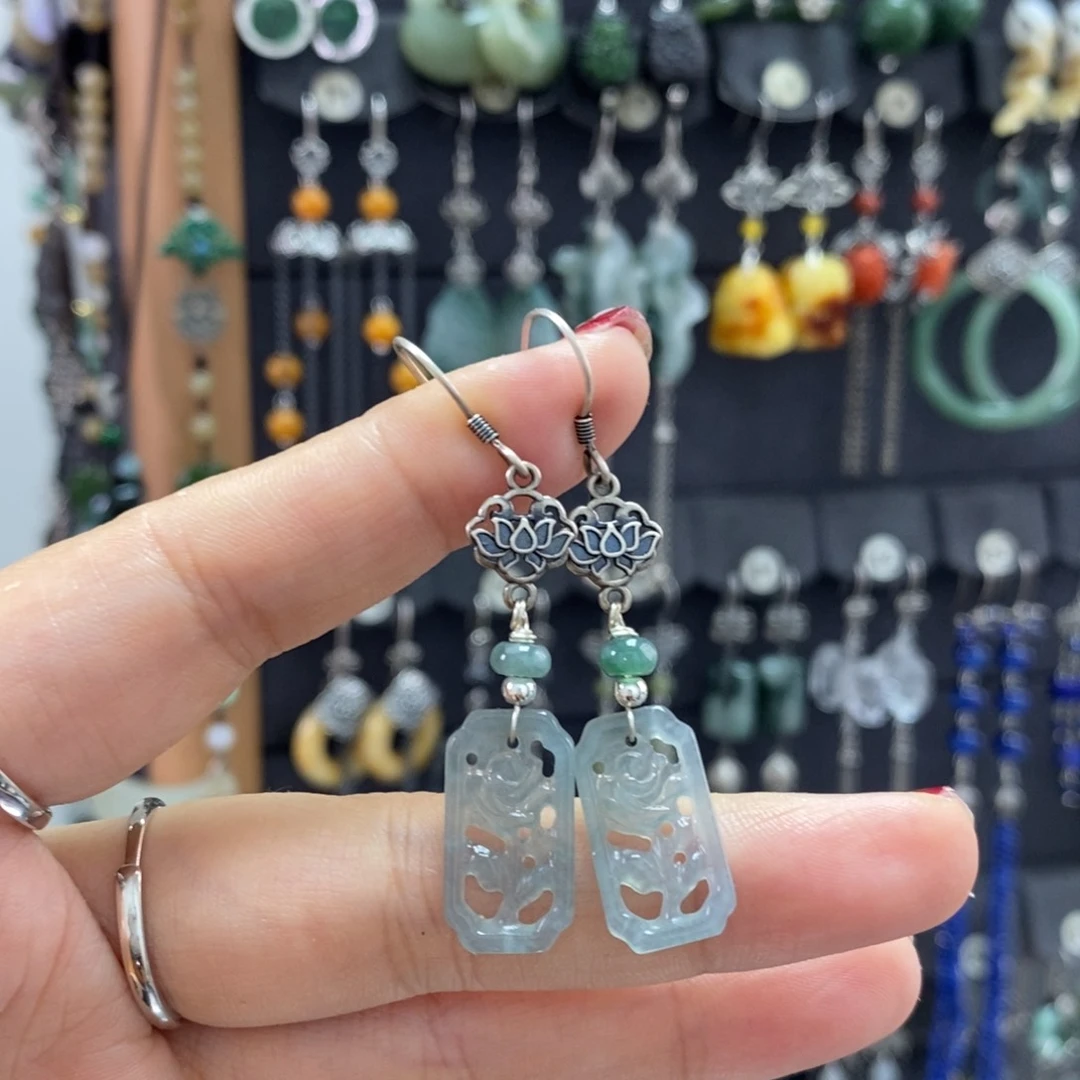 翡翠银S925镶嵌耳饰耳坠