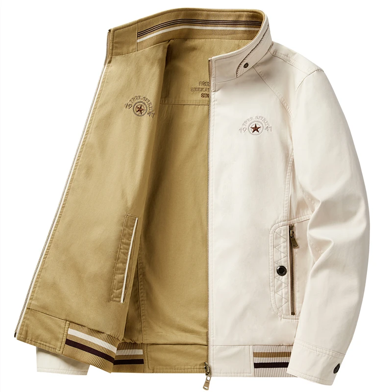 秋冬新款休闲夹克男士立领双面穿户外工装百搭多口袋茄克外套上衣