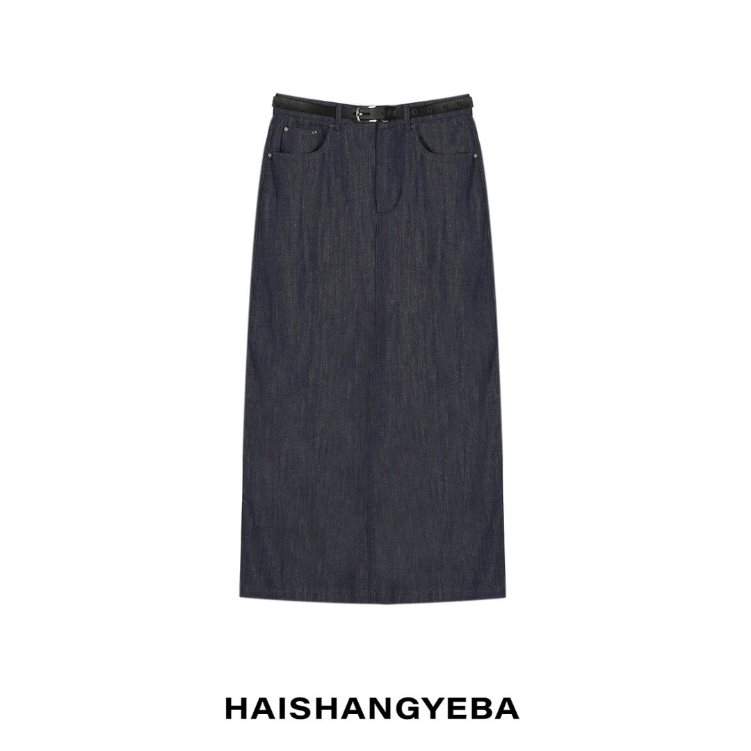 【海上叶爸】新款2025夏季百搭莱赛尔中高腰宽松直筒牛仔半身裙
