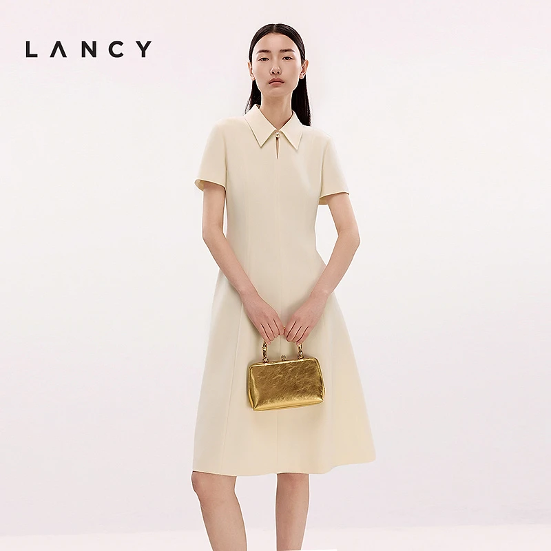 【商场同款】醋酸LANCY/朗姿夏季新款气质POLO领收腰显瘦通勤连衣裙