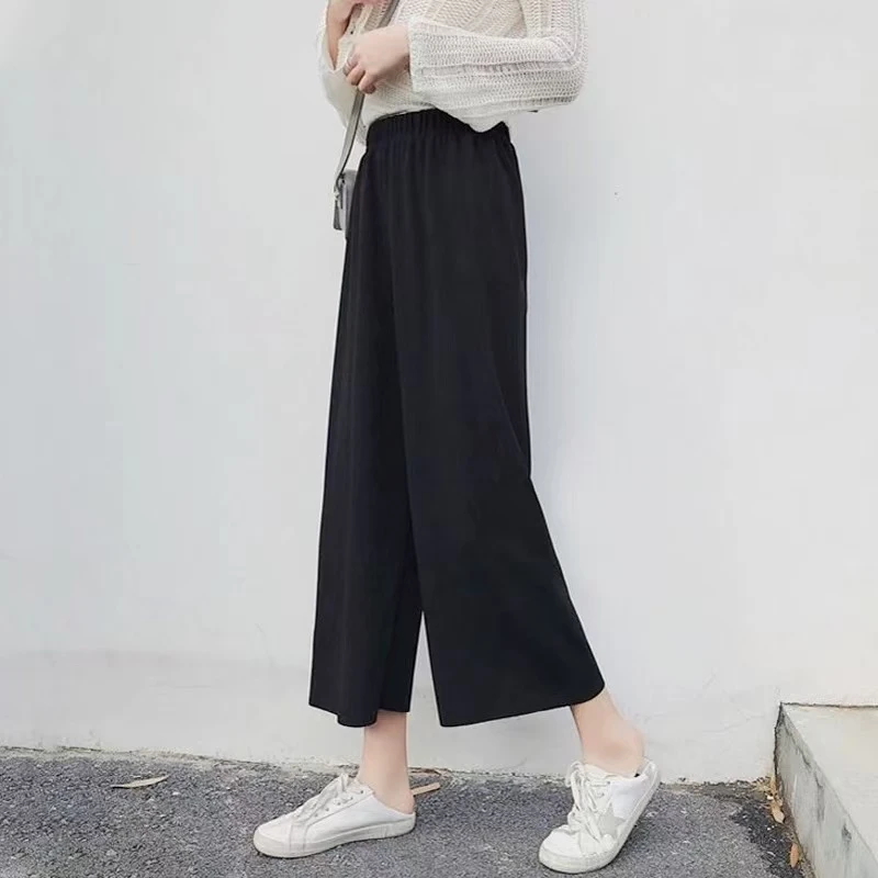 C045黑色窄版九分阔腿裤女新款春秋款宽松慵懒风高腰垂感休闲裤