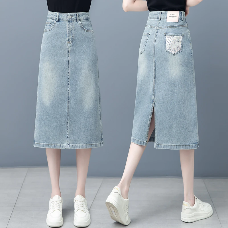 国风牛仔裙夏季2025新款高腰开叉一步裙中长款显瘦包臀半身裙806