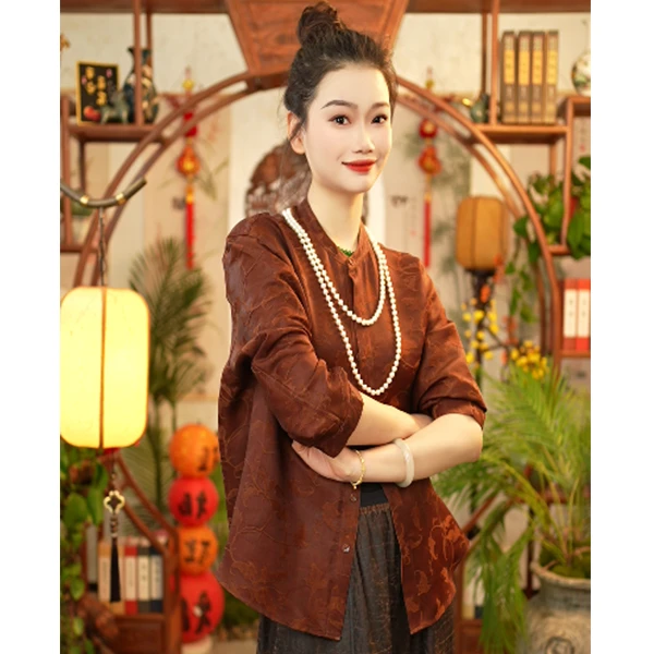 【董小姐-凤尾花】真丝桑蚕丝红云纱香云纱时尚女外套