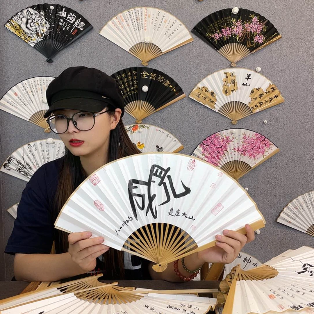 书法8寸玉竹-纯手绘-文玩扇骨（默认粘好）