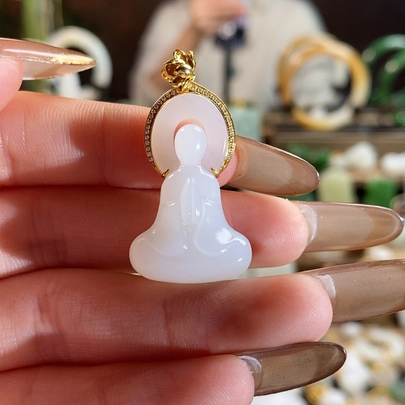 【闪购商品】和田玉吊坠18K金镶嵌