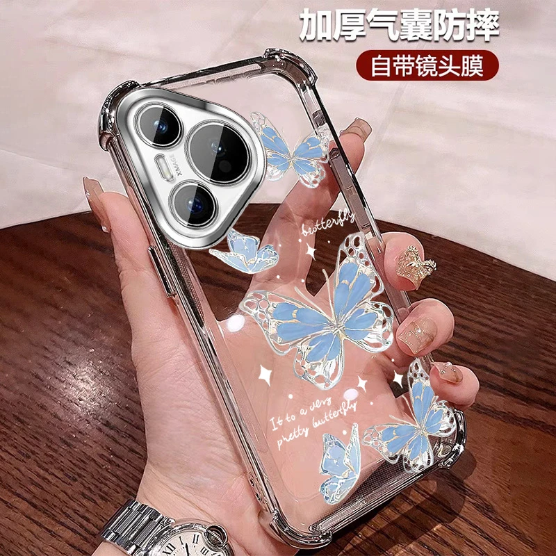 公主风适用华为p70手机壳女款防摔气囊透明pura70pro 全包镜头膜+