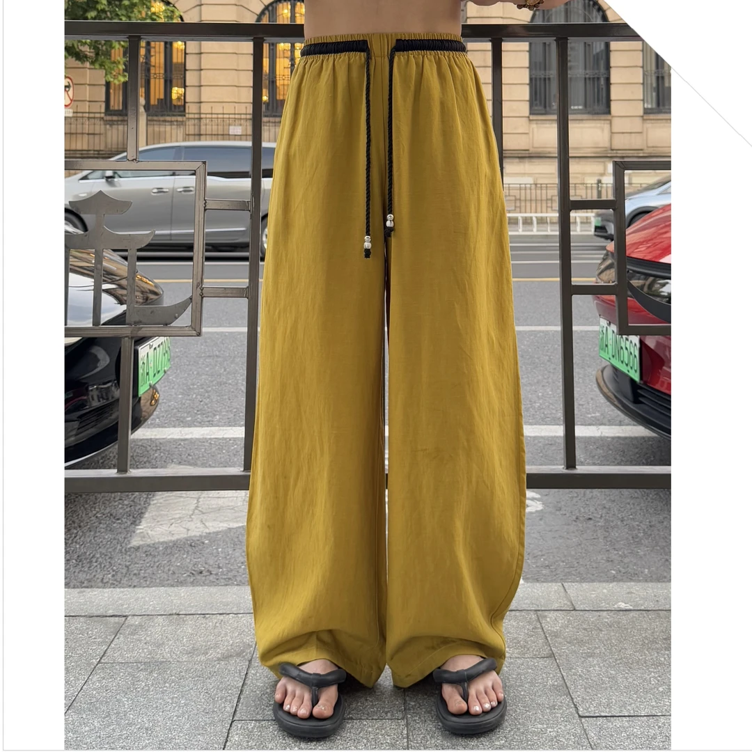 【欣怡服饰】夏季新款行走的空调腰头拼色设计亚麻天丝凉感休闲裤