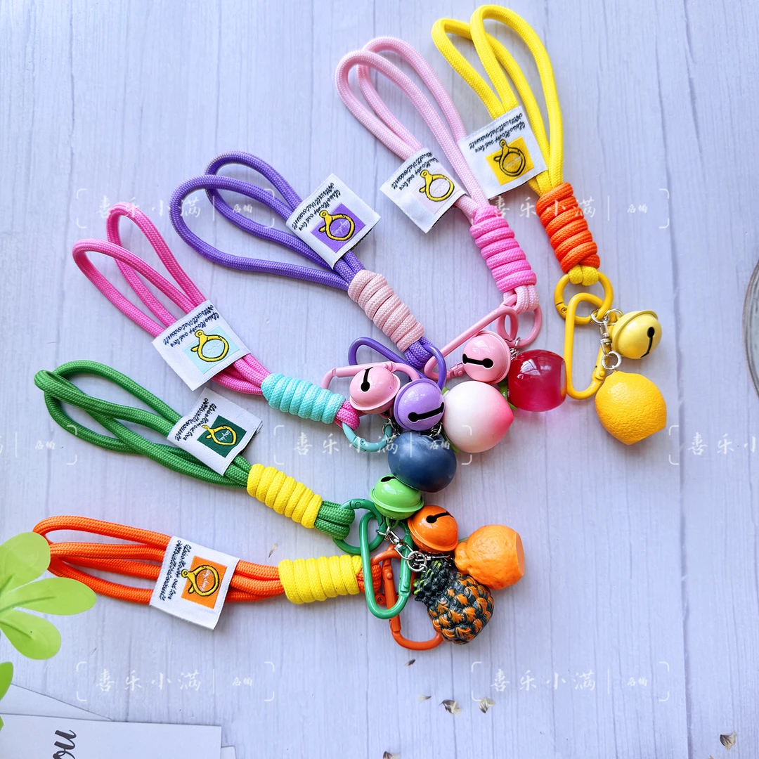 简约精致桃子荔枝菠萝榴莲水果钥匙扣尼龙绳书包汽车挂饰节日礼物