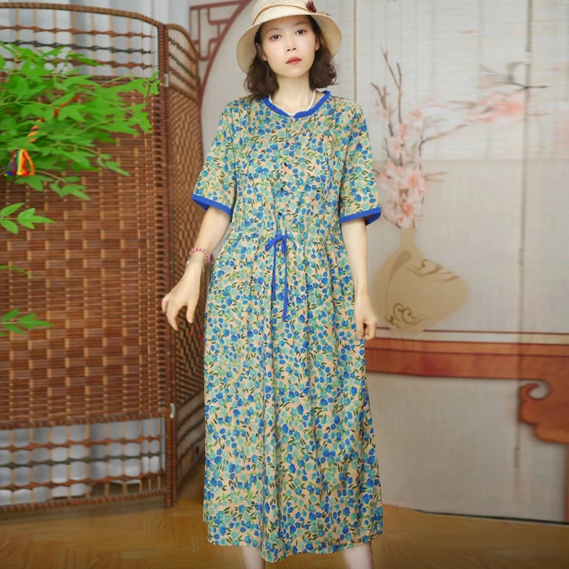 71 中袖五分袖夏季裙子简约小碎花连衣裙大码显瘦气质时尚复古