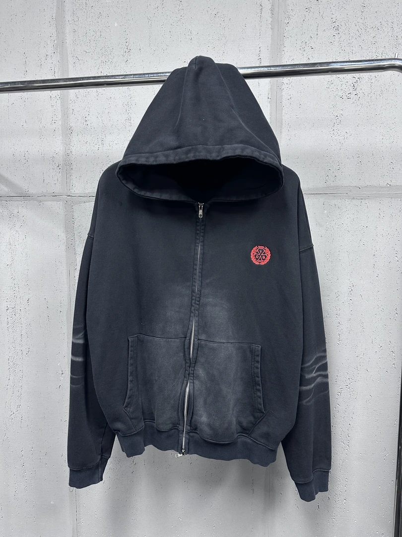 YXY【25红标洗水喷马骝套装】秋冬潮牌美式复古做脏做旧男女同款