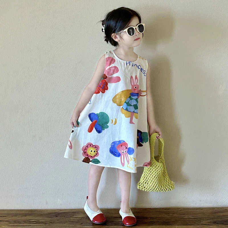 女童背心连衣裙2025夏款休闲裙子儿童洋气公主薄款沙滩裙宝宝夏天
