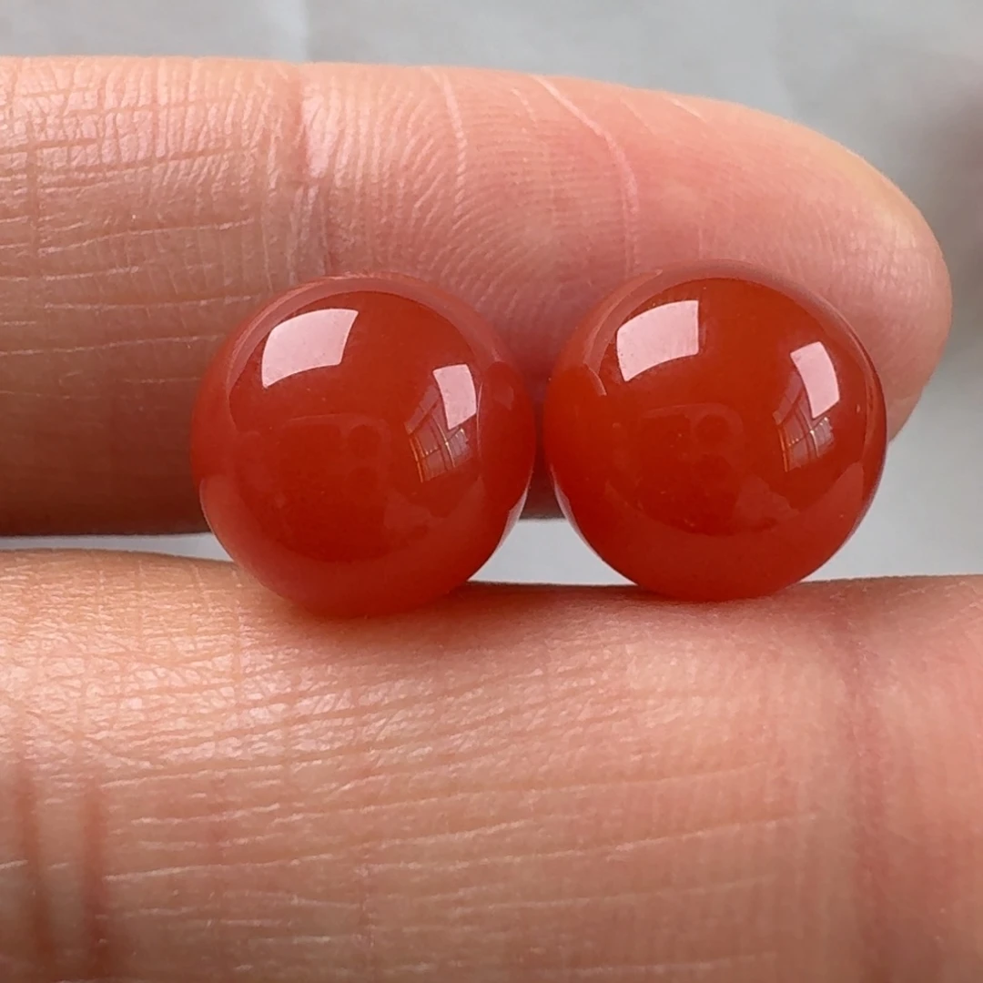 南红玛瑙未镶嵌圆珠对珠9.8*2