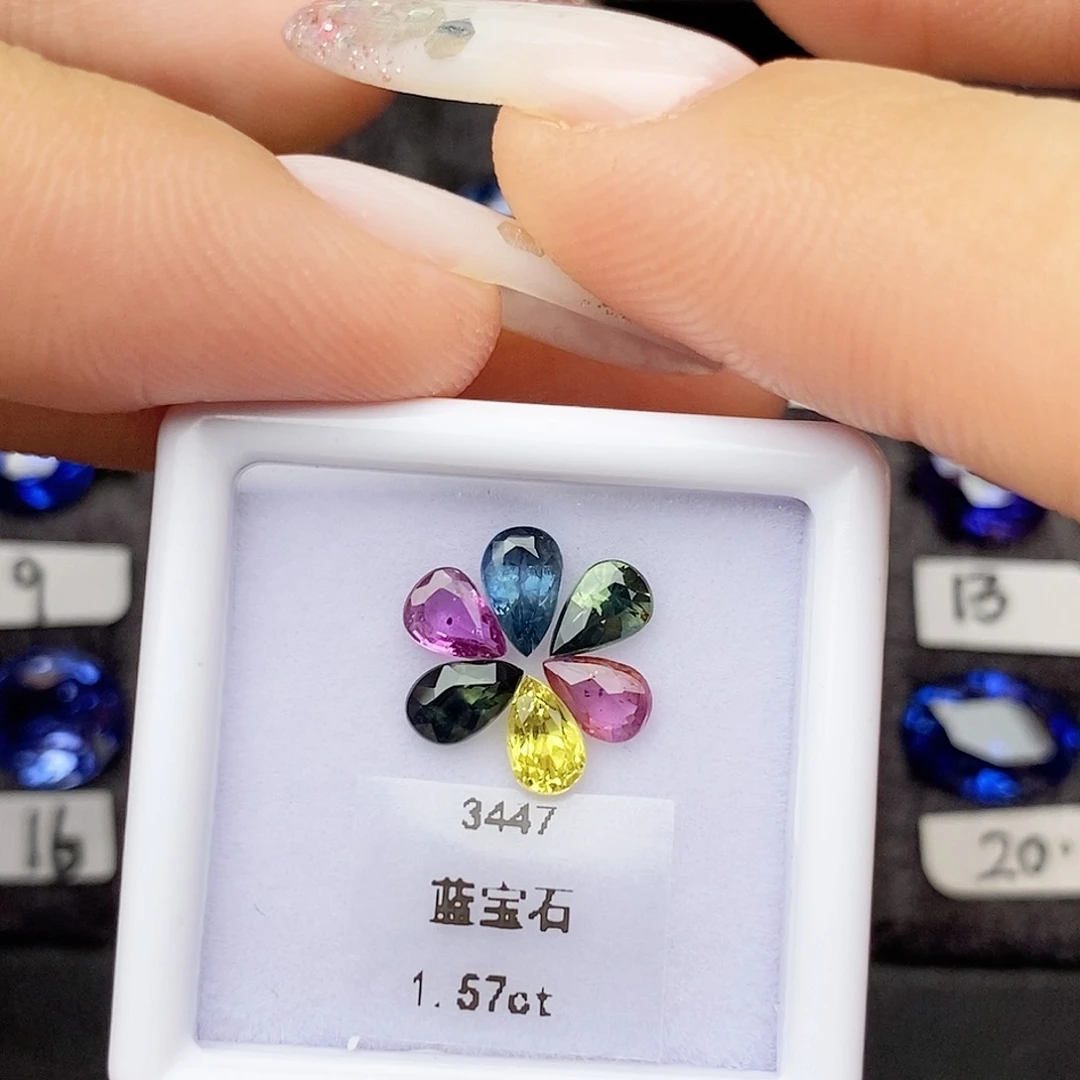 裸石蓝宝石六颗水滴总重1.57ct/47组