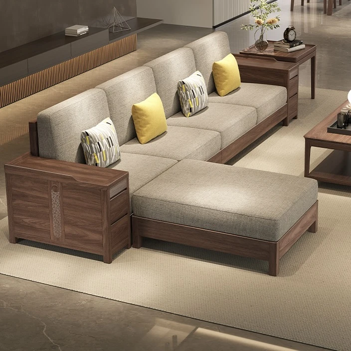 黑胡桃木全实木沙发转角沙发家用客厅木质新中式高箱储物款沙发