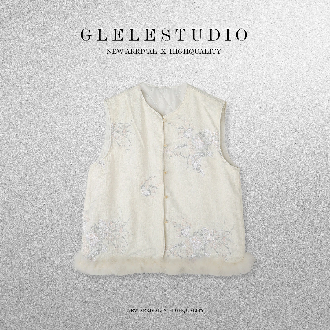 Glele私服「东方韵马甲」东方气韵仙羽新中式刺绣马甲外套