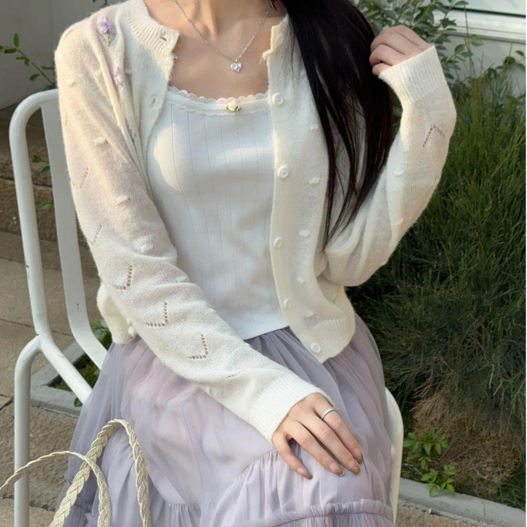 花花大掌柜【薄雾丁香】春夏百搭紫花毛衣开衫针织外搭上衣外套