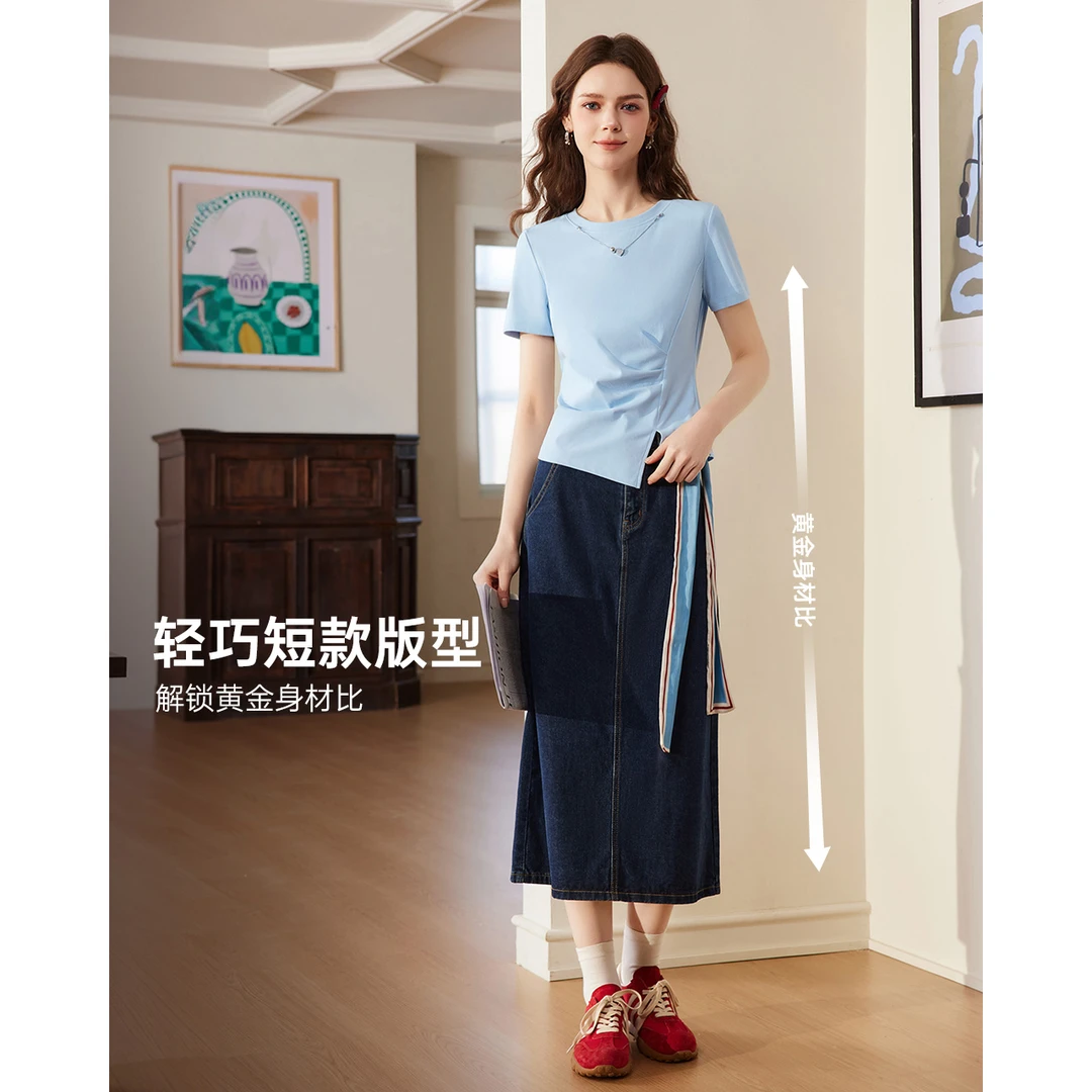 IEF/爱依服2025夏季新款独特漂亮小衫短袖设计感T恤洋气衣服女