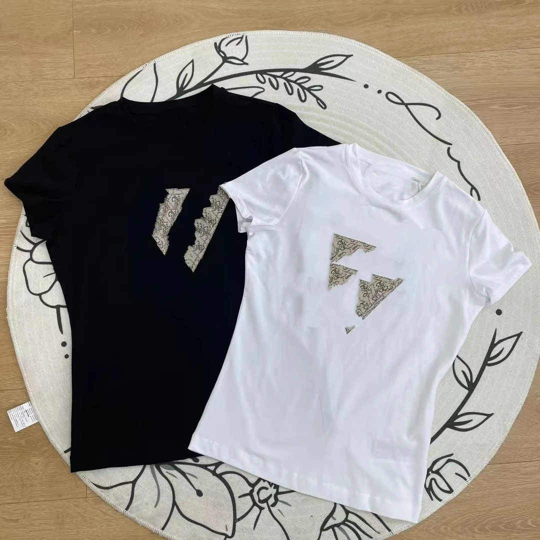 25夏新款短袖t恤韩版修身潮流时尚亮片刺绣圆领上衣25061343