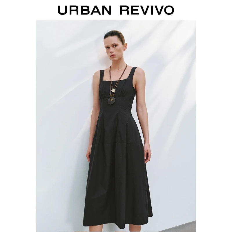 UR2025夏季新款女装简约休闲通勤宽肩带长裙连衣裙UWM750072