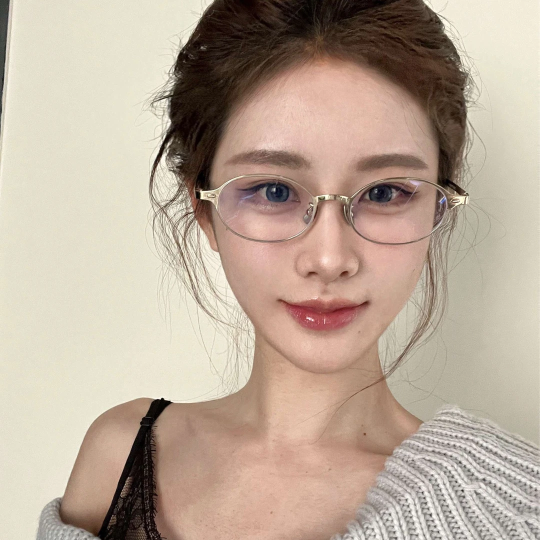 Eyedo姜贞羽同款秋冬新款椭圆框钛金属光学素颜镜core